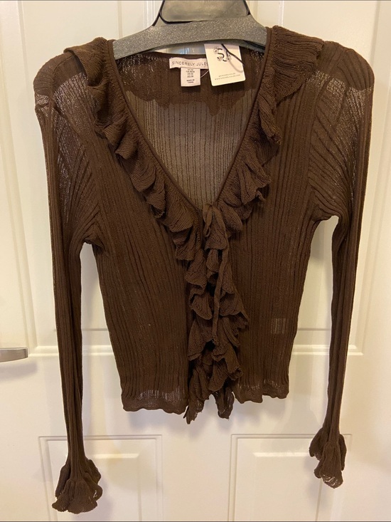Sincerly Jules Sweaters - 🤎Sincerly Jules Women's Brown Ruffled V-Neck Cardigan🤎